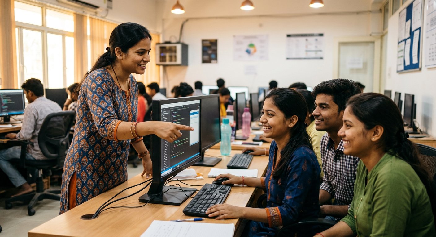 Faculty teaching students at Computer Saksharata Mission